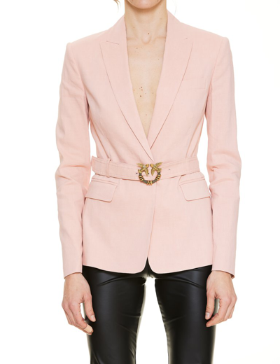 Pinko Belted Single-breasted Blazer In Pink