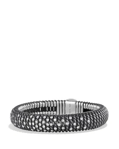 David Yurman 12mm Tempo Spiral Black Spinel Cuff Bracelet In Black/silver