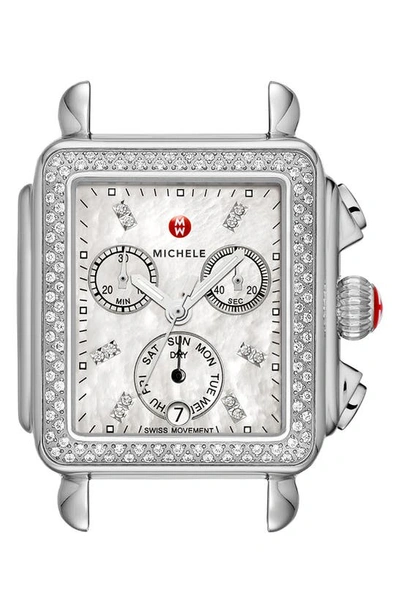 Michele Deco Diamond Diamond Dial Watch Head, 33mm X 35mm In White/silver