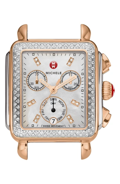 Michele Deco Diamond Two-tone Diamond Dial Watch Head, 33mm X 35mm In Silver/ Rose Gold