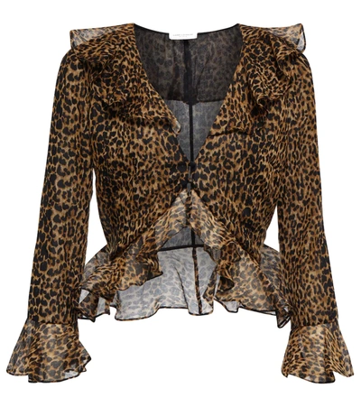 Saint Laurent Ruffled Leopard-print Wool-chiffon Blouse