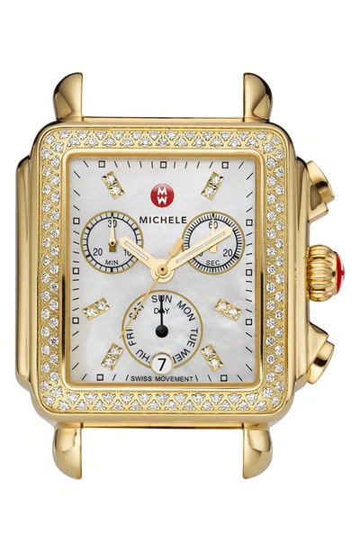 Michele Deco Diamond Diamond Dial Gold Plated Watch Case, 33mm X 35mm