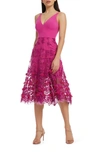 Dress The Population Darleen V-neck Embroidered Mesh Cocktail Dress In Bright Fuchsia