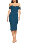 Dress The Population Bailey Off The Shoulder Body-con Dress In Peacock Blue