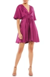 Mac Duggal Satin Pleated Cocktail Dress In Berry