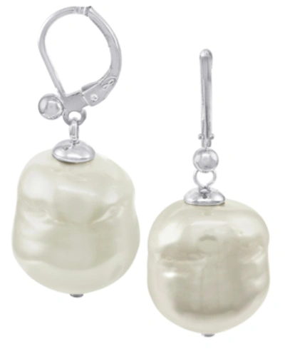 Majorica Pearl Earrings, Sterling Silver Baroque Organic Man-made Pearl Drop In White