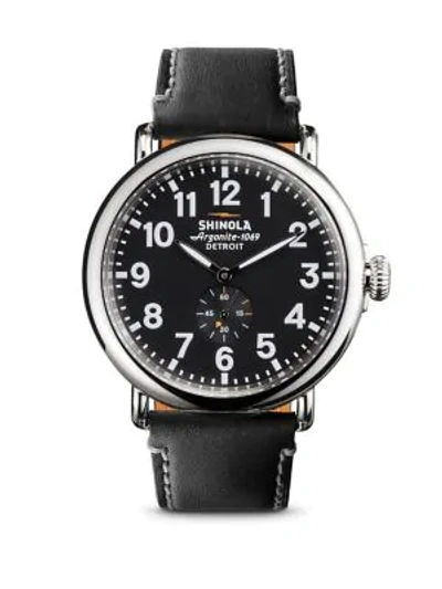 Shinola The Runwell Black Dial Leather Strap Watch, 41mm In Black/black