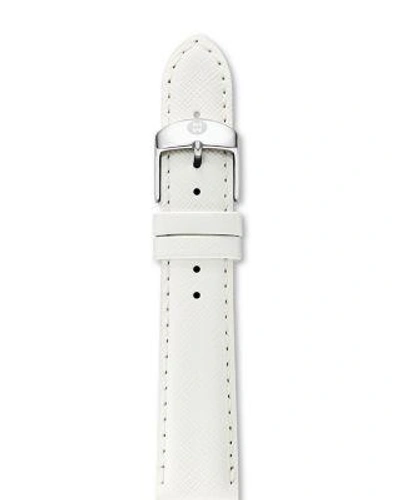 Michele Saffiano Leather Watch Strap, 18mm In Bright White