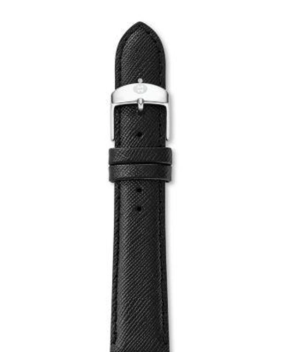 Michele Saffiano Leather Watch Strap, 18mm In Jet Black