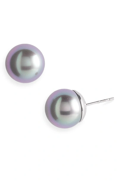 Majorica Sterling Silver Organic Man-made Gray Pearl Stud Earrings (8mm) In Grey/ Silver