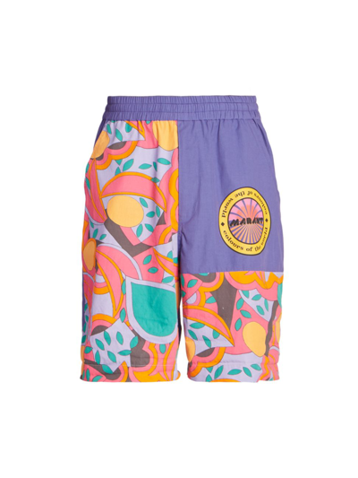 Isabel Marant Laverneo Abstract Print Cotton Logo Shorts In Violet