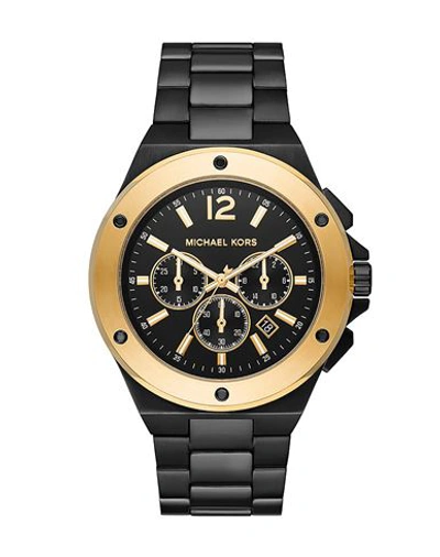 Michael Kors Lennox Chronograph Black-tone Stainless Steel Watch In Black / Gold Tone