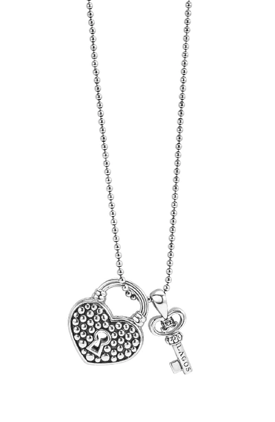 Lagos Sterling Silver Beloved Heart Lock Key Pendant Necklace