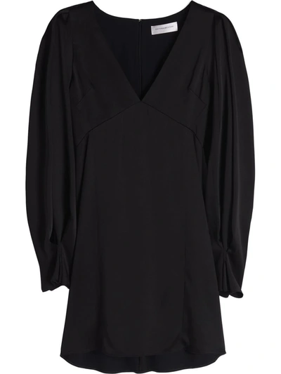 Victoria Beckham Draped-sleeve V-neck Minidress In Black