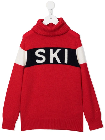 Perfect Moment Kids' Ski-print Roll Neck Jumper In Red