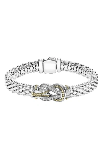 Lagos Sterling Silver And 18k Gold Newport Diamond Caviar Bracelet In White/gold