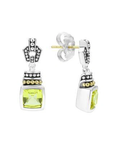 Lagos Sterling Silver & 18k Gold Caviar Color Stud Huggie Drop Earrings With Green Quartz In Green Quartz