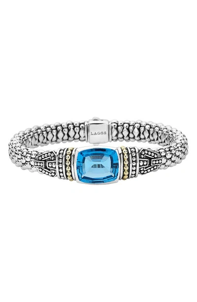 Lagos 18k Gold And Sterling Silver Caviar Color Bracelet With Swiss Blue Topaz