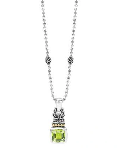 Lagos 18k Gold And Sterling Silver Caviar Color Pendant Necklace With Green Quartz, 16 In Green Quartz