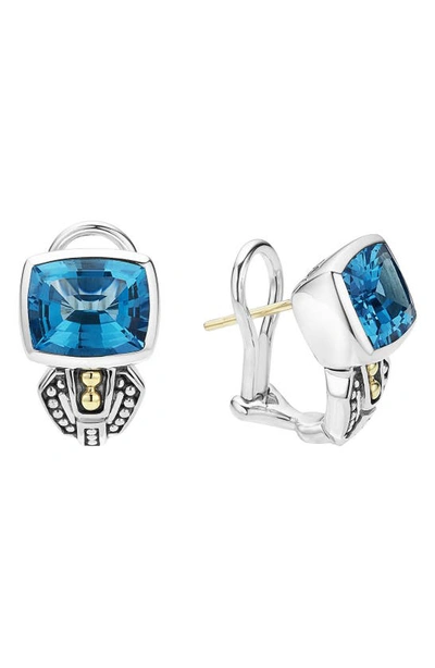 Lagos 18k Gold And Sterling Silver Caviar Colour Stud Huggie Drop Earrings With Swiss Blue Topaz