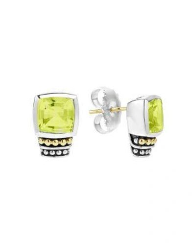 Lagos 18k Gold And Sterling Silver Caviar Color Stud Earrings With Green Quartz In Green Quartz