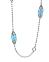 Lagos 18k Gold And Sterling Silver Caviar Color Station Necklace With Swiss Blue Topaz, 34 In Blue/silver