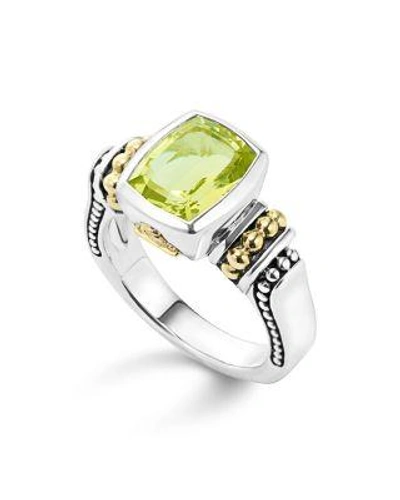 Lagos 18k Gold And Sterling Silver Caviar Color Small Ring With Green Quartz In Green Quartz
