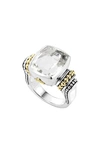 Lagos 18k Gold And Sterling Silver Caviar Color Medium Ring With White Topaz In White/silver