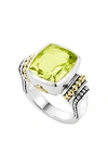 Lagos 18k Gold And Sterling Silver Caviar Color Medium Ring With Green Quartz