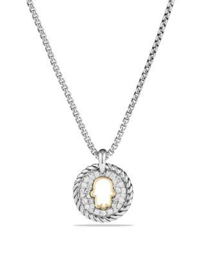 David Yurman Cable Collectibles Hamsa Charm Necklace With Diamonds With 18k Gold In White/gold