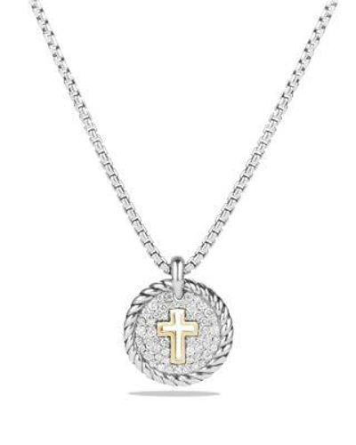 David Yurman Cable Collectibles Cross Charm Necklace With Diamonds With 18k Gold In White/gold