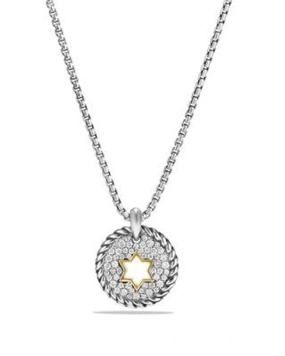 David Yurman Cable Collectibles Star Of David Charm Necklace With Diamonds With 18k Gold In White/gold