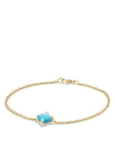 David Yurman Chatelaine Bracelet With Turquoise And Diamonds In 18k Gold In Blue/gold