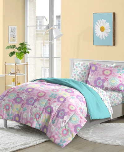 Dream Factory Fantasia Floral Full Comforter Set, Set Of 5 Bedding In Pink