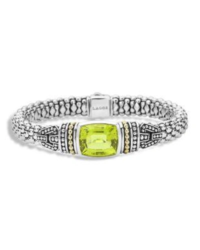 Lagos 18k Gold And Sterling Silver Caviar Color Bracelet With Green Quartz In Green Quartz