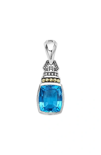 Lagos 18k Gold And Sterling Silver Caviar Color Pendant With Swiss Blue Topaz In Blue/silver