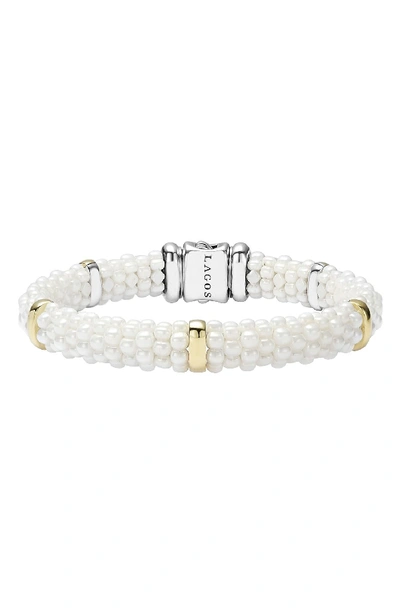 Lagos White Caviar Ceramic And 18k Gold 5-station Bracelet