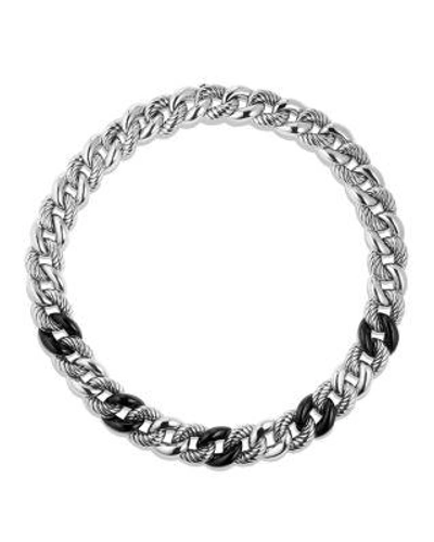 David Yurman Belmont Curb Link Necklace With Black Onyx In Black/silver