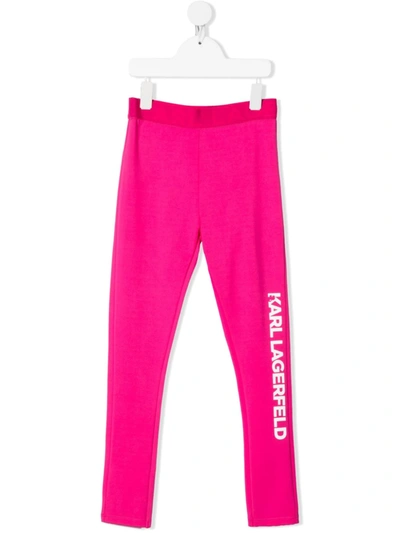 Karl Lagerfeld Kids' Logo-print Branded-waistband Leggings In Pink