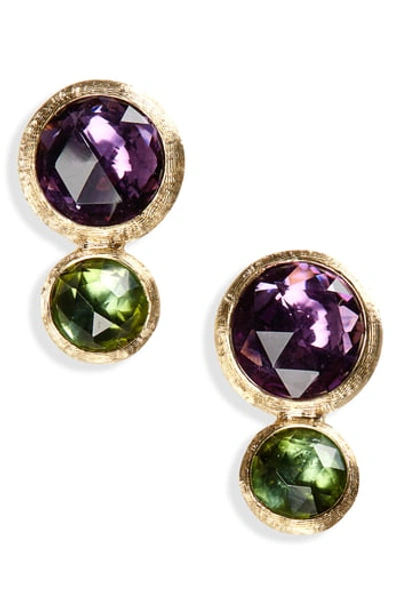 Marco Bicego 18k Yellow Gold Jaipur Two Stone Earrings With Amethyst And Green Tourmaline In Yello Gold/ Amethyst