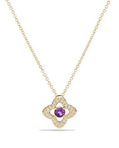 David Yurman Venetian Quatrefoil Necklace With Amethyst And Diamonds In 18k Gold In Purple/gold