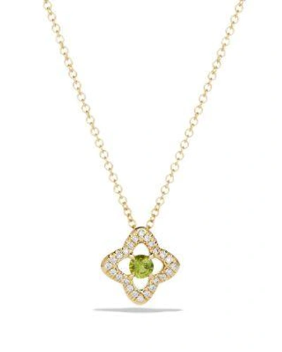 David Yurman Venetian Quatrefoil Necklace With Peridot And Diamonds In 18k Gold In Green/gold