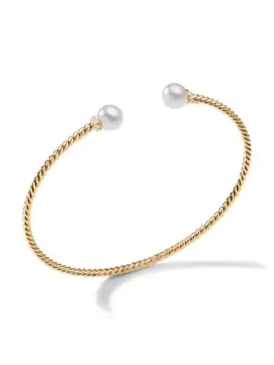 David Yurman Women's Solari 6mm Cultured White Akoya Pearl/diamond & 18k Yellow Gold Bracelet In White/gold