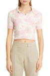 Jacquemus Le Polo Bagnu Open Back Terry Crop Polo In Jacquard Pink Flowers