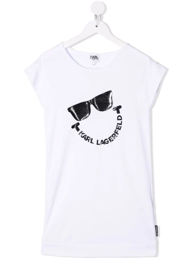 Karl Lagerfeld Teen Logo-print T-shirt Dress In Bianco
