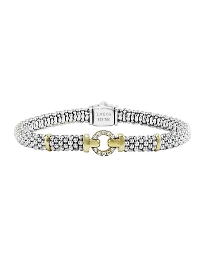 Lagos 18k Gold And Sterling Silver Caviar And Diamonds Rope Bracelet, 6mm In Gold/silver