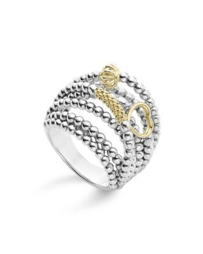 Lagos 18k Gold And Sterling Silver Domed Caviar Icon Multi Row Ring In Silver/gold