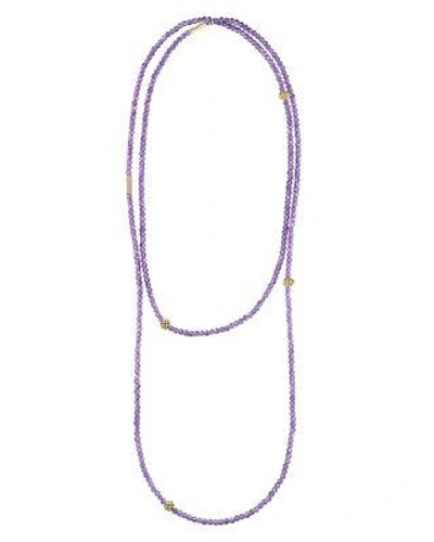 Lagos 18k Gold And Amethyst Single Strand Caviar Icon Station Necklace, 34 In Amethyst/ Gold
