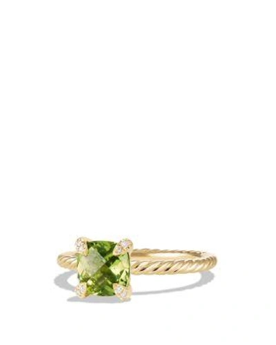 David Yurman Chatelaine Ring With Peridot And Diamonds In 18k Gold In Green/gold
