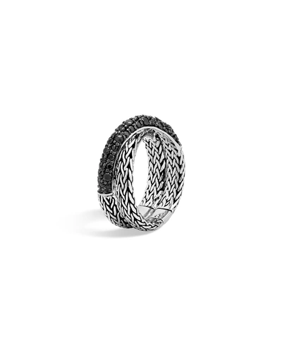 John Hardy Sterling Silver Classic Chain Overlap Ring With Black Sapphire In Black/silver